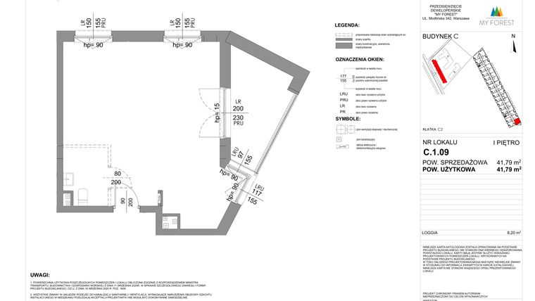 Rzut - Mieszkanie na sprzedaż 1 pokój o powierzchni 41,79 m² - numer C.1.09 w My Forest - Apartamenty inwestycyjne
