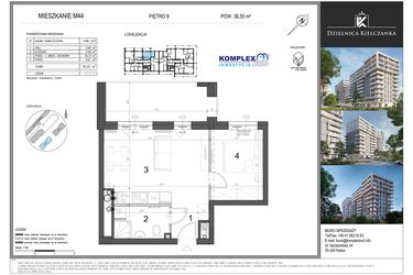 Rzut - Mieszkanie na sprzedaż 2 pokoje o powierzchni 36,55 m² - numer 44 w Dzielnica Kielczanka etap II