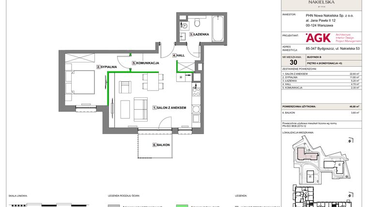 Rzut - Mieszkanie na sprzedaż 2 pokoje o powierzchni 46,6 m² - numer NN-B-LM-30 w Nowa Nakielska by PHN