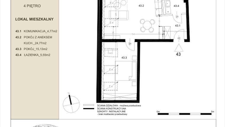 Rzut - Mieszkanie na sprzedaż 2 pokoje o powierzchni 50,15 m² - numer 4.3 w Gwarna8