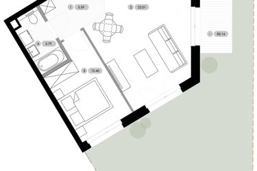 Rzut - Mieszkanie na sprzedaż 2 pokoje o powierzchni 41,79 m² - numer B.0.M4 w Nowe Radwanice