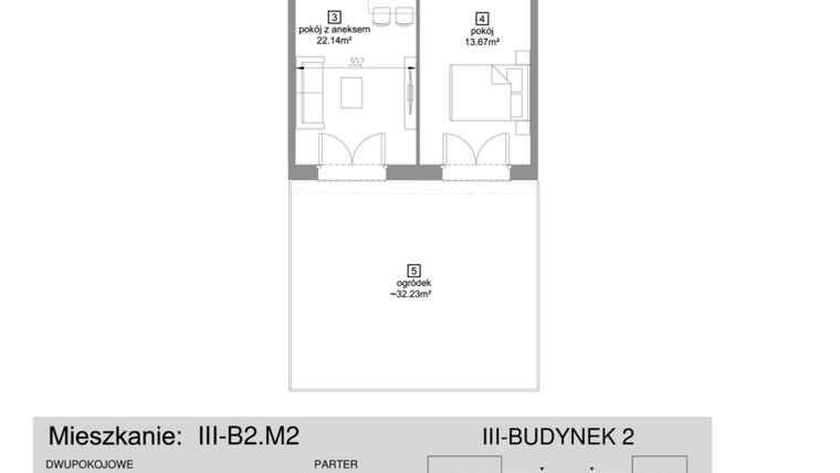 Rzut - Mieszkanie na sprzedaż 2 pokoje o powierzchni 44,83 m² - numer III-B2.M2 w Strefa Cegielnia 3
