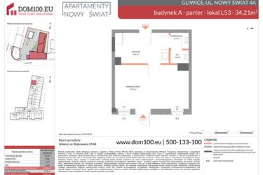Rzut - Mieszkanie na sprzedaż 1 pokój o powierzchni 34,21 m² - numer L53 w Apartamenty Nowy Świat - inwestycyjne