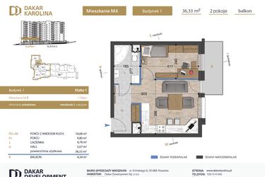 Rzut - Mieszkanie na sprzedaż 2 pokoje o powierzchni 36,33 m² - numer 8 w Osiedle Dakar Karolina