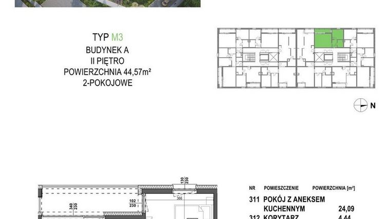 Rzut - Mieszkanie na sprzedaż 2 pokoje o powierzchni 44,57 m² - numer M3A.P3 w Apartamenty Żorska