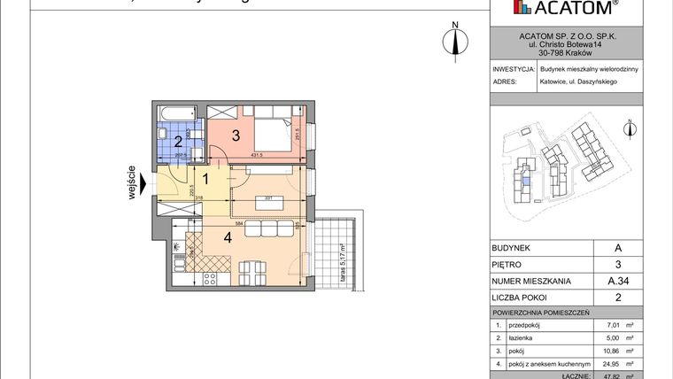 Rzut - Mieszkanie na sprzedaż 2 pokoje o powierzchni 47,82 m² - numer A34 w Daszyńskiego Park