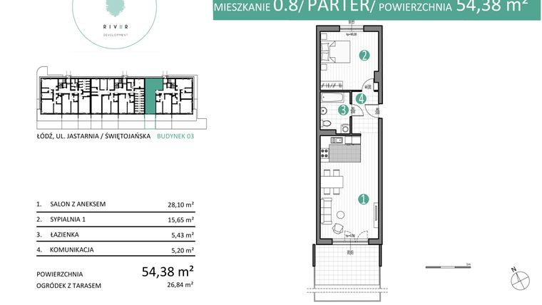 Rzut - Mieszkanie na sprzedaż 2 pokoje o powierzchni 54,38 m² - numer 03.0.8 w Port Jastarnia bud. 02, 03