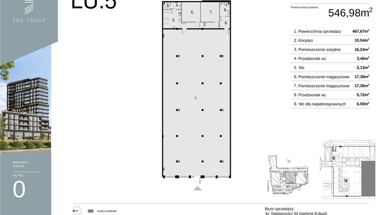 Rzut - Lokal użytkowy na sprzedaż 1 pokój o powierzchni 546,98 m² - numer LU5 w Sky Trust etap II