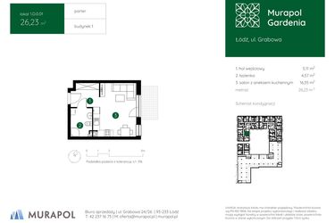 Rzut - Mieszkanie na sprzedaż 1 pokój o powierzchni 26,23 m² - numer 1.D.0.01 w Murapol Gardenia
