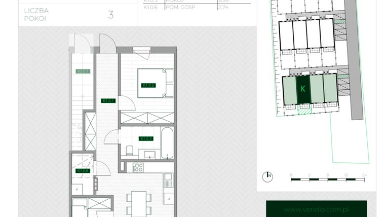Rzut - Mieszkanie na sprzedaż 3 pokoje o powierzchni 57,5 m² - numer K1 w Zielona Krzyszkowicka