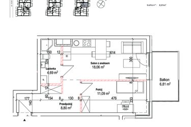 Rzut - Mieszkanie na sprzedaż 2 pokoje o powierzchni 43,48 m² - numer 62 w Łowicka 25