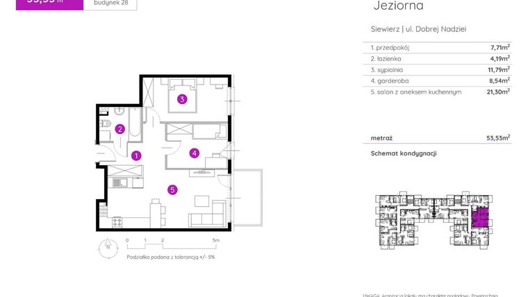 Rzut - Mieszkanie na sprzedaż 2 pokoje o powierzchni 53,53 m² - numer 28.B.2.5 w Murapol Siewierz Jeziorna bud. 27 i 28