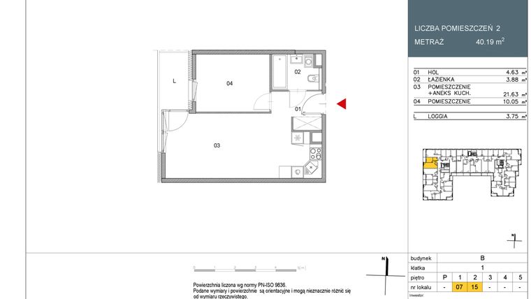 Rzut - Mieszkanie na sprzedaż 2 pokoje o powierzchni 40,19 m² - numer 7 w Morwowa 3 - Apartamenty Inwestycyjne