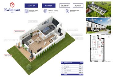 Rzut - Dom na sprzedaż 4 pokoje o powierzchni 96,04 m² - numer 1A w Osiedle Kwiatowa Łazy