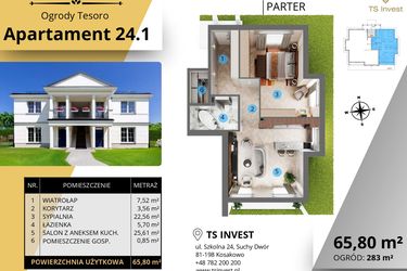 Rzut - Mieszkanie na sprzedaż 2 pokoje o powierzchni 65,28 m² - numer 24.1. w Ogrody Tesoro VI