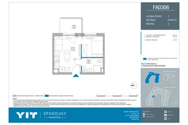 Rzut - Mieszkanie na sprzedaż 1 pokój o powierzchni 25,95 m² - numer FA0306 w Spokojny Mokotów etap II