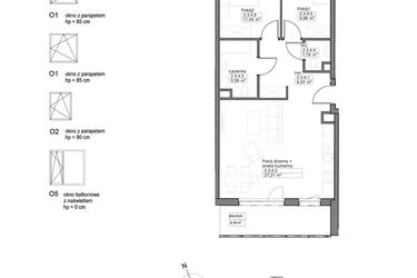 Rzut - Mieszkanie na sprzedaż 3 pokoje o powierzchni 64,25 m² - numer B.2.3.4 w Optima VIII