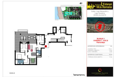 Rzut - Mieszkanie na sprzedaż 3 pokoje o powierzchni 95,63 m² - numer B-B-7 w Residencial L 'Estanyo Vil.la Romana