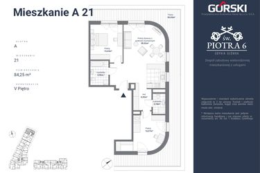 Rzut - Mieszkanie na sprzedaż 3 pokoje o powierzchni 84,25 m² - numer A21 w Św. Piotra