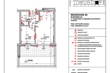 Rzut - Mieszkanie na sprzedaż 2 pokoje o powierzchni 36,89 m² - numer 68 w Osiedle 4 Pory Roku - Etap VIII