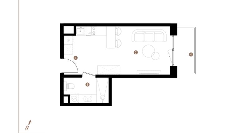 Rzut - Mieszkanie na sprzedaż 1 pokój o powierzchni 27,12 m² - numer A2.5.10 w Apartamenty Grundmanna
