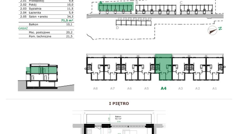 Rzut - Mieszkanie na sprzedaż 3 pokoje o powierzchni 71,5 m² - numer A.4.2 w Dębowe Zacisze