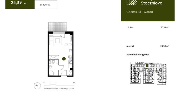 Rzut - Mieszkanie na sprzedaż 1 pokój o powierzchni 25,39 m² - numer 3.C.0.04 w Murapol Stoczniova