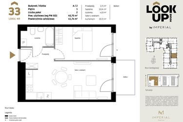 Rzut - Mieszkanie na sprzedaż 2 pokoje o powierzchni 40,7 m² - numer A33 w Look Up House