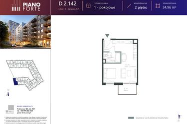 Rzut - Mieszkanie na sprzedaż 1 pokój o powierzchni 34,96 m² - numer D.2.142 w Piano