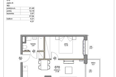 Rzut - Mieszkanie na sprzedaż 2 pokoje o powierzchni 37,64 m² - numer 70 w Rezydencja Liwska 3