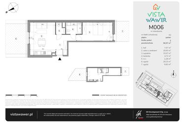 Rzut - Mieszkanie na sprzedaż 2 pokoje o powierzchni 50,57 m² - numer M006 w Vista Wawer