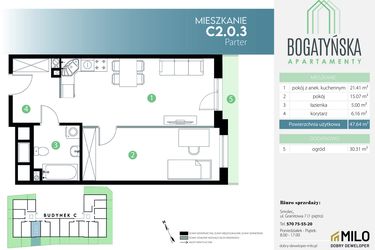 Rzut - Mieszkanie na sprzedaż 2 pokoje o powierzchni 47,64 m² - numer C2.0.3 w Bogatyńska Apartamenty etap 3