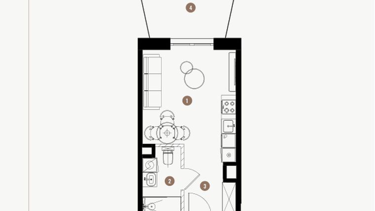 Rzut - Mieszkanie na sprzedaż 1 pokój o powierzchni 25,65 m² - numer 5.20 w WIMA APARTMENTS