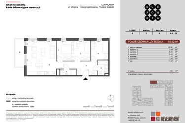Rzut - Mieszkanie na sprzedaż 4 pokoje o powierzchni 68,62 m² - numer M.B.1.012 w CUKROWNIA