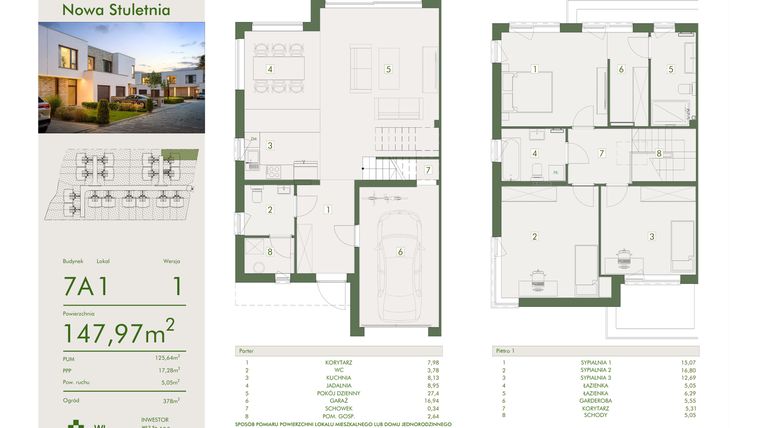 Rzut - Dom na sprzedaż 4 pokoje o powierzchni 147,97 m² - numer 7A1 w Osiedle Nowa Stuletnia II