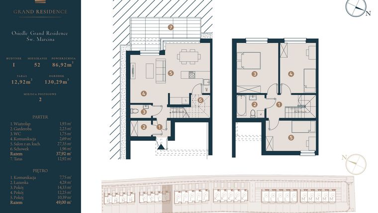 Rzut - Dom na sprzedaż 4 pokoje o powierzchni 86,92 m² - numer I52 w Osiedle Św. Marcina