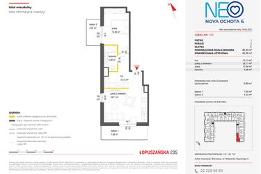 Rzut - Mieszkanie na sprzedaż 2 pokoje o powierzchni 46,45 m² - numer 105 w Neo Nova Ochota 6