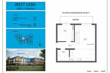 Rzut - Mieszkanie na sprzedaż 2 pokoje o powierzchni 54,6 m² - numer B17 w West Łeba