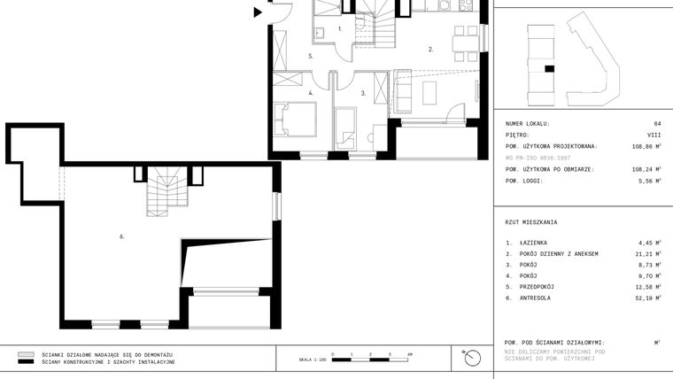 Rzut - Mieszkanie na sprzedaż 3 pokoje o powierzchni 108,24 m² - numer A8.P8 w Nocznickiego 29 bud. A