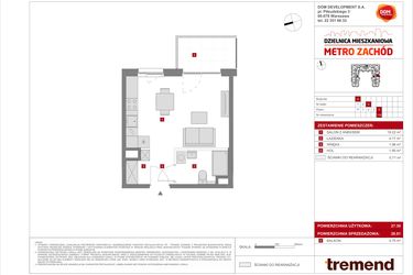 Rzut - Mieszkanie na sprzedaż 1 pokój o powierzchni 28,01 m² - numer A.116 w Dzielnica Mieszkaniowa Metro Zachód - etap 8.1