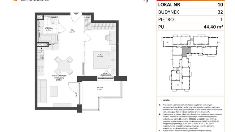 Rzut - Mieszkanie na sprzedaż 2 pokoje o powierzchni 44,4 m² - numer 10 w Locus 2 bud. B2
