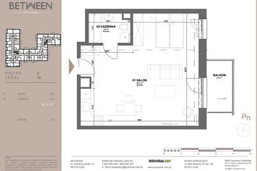 Rzut - Mieszkanie na sprzedaż 1 pokój o powierzchni 42,19 m² - numer 15 w BETWEEN