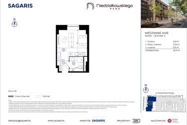 Rzut - Mieszkanie na sprzedaż 1 pokój o powierzchni 28,72 m² - numer M.05 w Niedziałkowskiego Park