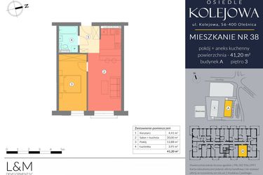 Rzut - Mieszkanie na sprzedaż 2 pokoje o powierzchni 41,2 m² - numer A.38 w Osiedle Kolejowa