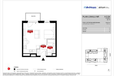 Rzut - Mieszkanie na sprzedaż 1 pokój o powierzchni 34,52 m² - numer A5 54 w Atrium - Nowy Szczepin