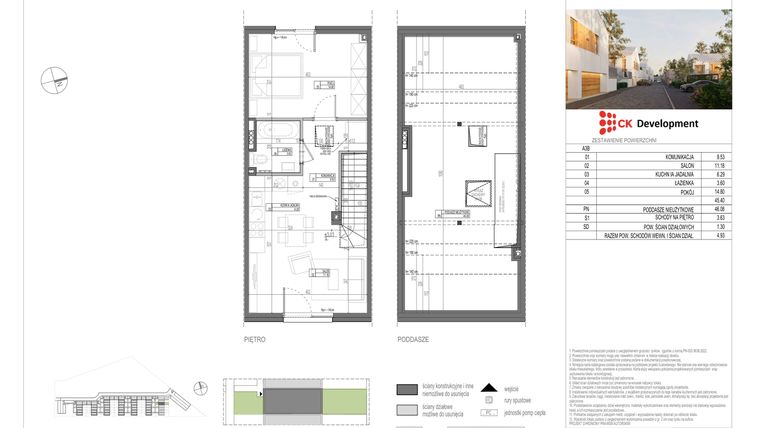 Rzut - Mieszkanie na sprzedaż 3 pokoje o powierzchni 45,4 m² - numer A.3B w Nova Wola Park