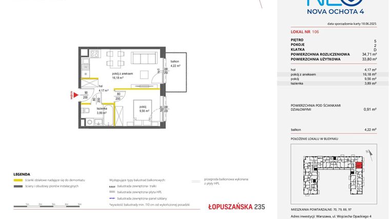 Rzut - Mieszkanie na sprzedaż 2 pokoje o powierzchni 34,71 m² - numer 106 w Neo Nova Ochota 4