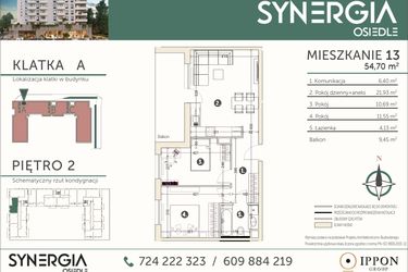 Rzut - Mieszkanie na sprzedaż 3 pokoje o powierzchni 54,7 m² - numer M13 w SYNERGIA