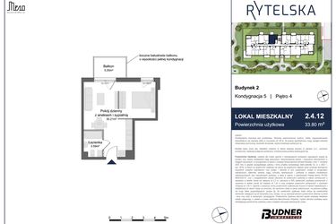 Rzut - Mieszkanie na sprzedaż 1 pokój o powierzchni 33,8 m² - numer 2.4.12 w Rytelska
