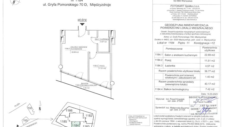 Rzut - Mieszkanie na sprzedaż 2 pokoje o powierzchni 40,17 m² - numer D.11.84 w Wave Międzyzdroje Resort & Spa